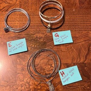 Combo bracelets:   All bangles.  Slip on styles.  See pics for dimensions.
